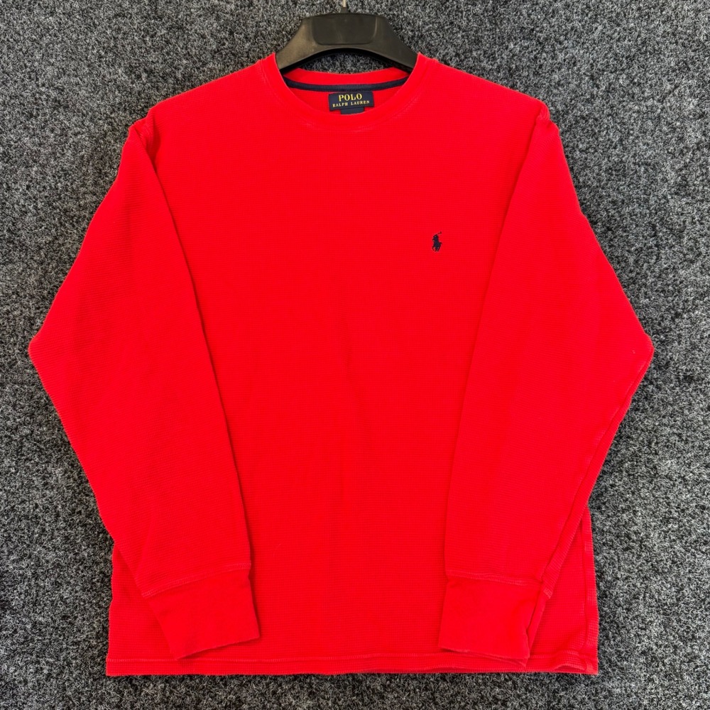 Ralph Lauren Mens Red Waffle Knit Long Sleeve Polo Shirt Size XL‎
